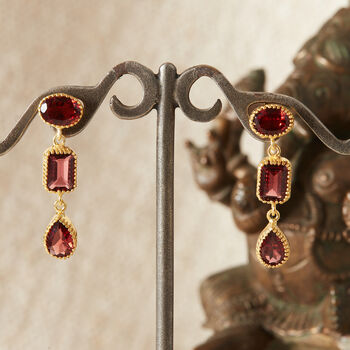 Red Garnet 18 K Gold And Silver Drop Earrings, 4 of 12