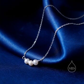 Genuine Pearl Trio Choker Necklace In Sterling Silver, 4 of 9