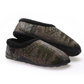 Adam Khaki Grey Aztec Mens Slippers/Indoor Shoes, 2 of 8