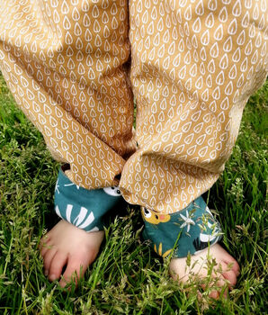 Reversible Baby Kids Cotton Jungle Sloth Trousers, 3 of 11