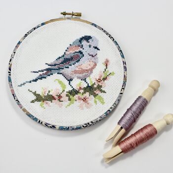 Long Tailed Tit Cross Stitch Embroidery Hoop Kit, 5 of 8