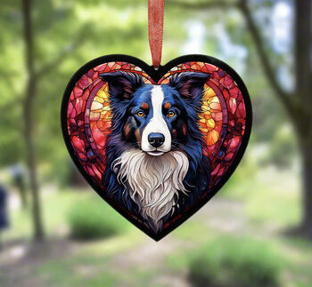 Border Collie Stained Glass Effect Heart Suncatcher, 5 of 6