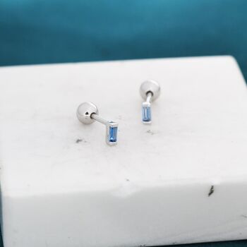 Extra Tiny Aquamarine Blue Baguette Cz Screw Back Earrings, 4 of 11