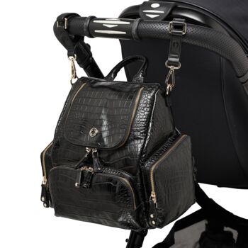 Amber Midi Embossed Black Leather Backpack, 8 of 10