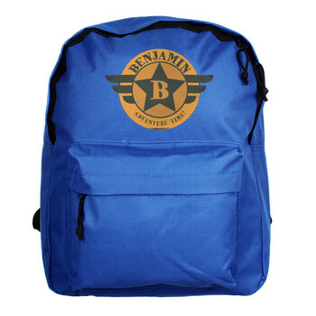 Personalised Initial Badge Blue Backpack, 5 of 5