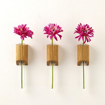 Solid Oak Wall Mounted Stem Vases – Set Of Three, 5 of 8