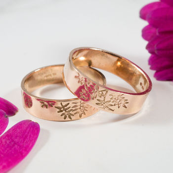 Botanical Wedding Bands In 9ct Rose Gold, 7 of 12