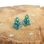 Laser Cut Green Glitter Christmas Tree Earrings Studs, thumbnail 4 of 4