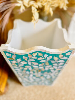 Mother Of Pearl Inlay Waste Paper Bin | Jewelled Aqua, 5 of 5