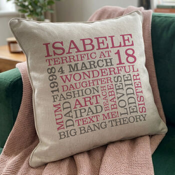 Personalised 18th Birthday Word Art Cushion, 2 of 9