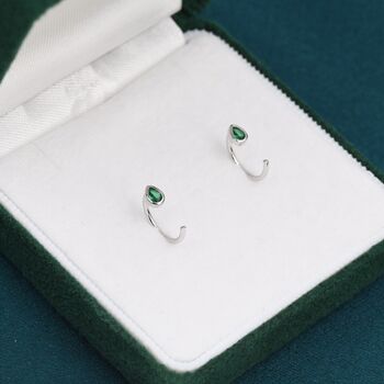 Emerald Green Cz Droplet Huggie Hoop Earrings, 6 of 11