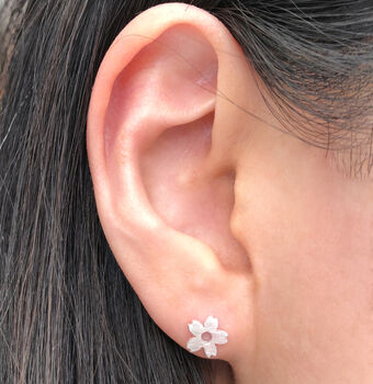 Sterling Silver Cherry Blossom Flower Hoop Earrings, 8 of 9