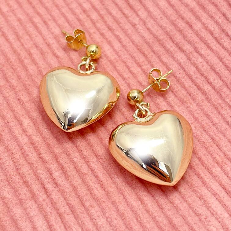 Gigi Puffy Hollow Heart Charm Stud Drop Earrings, 1 of 3