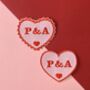 Personalised Pink And Red Valentines Couples Initials Embroidered Heart Iron On Fabric Patch, thumbnail 4 of 6