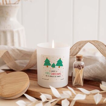 Happy First Christmas As A Family Of Three Scented Candle Gift For New Parents, 2 of 4