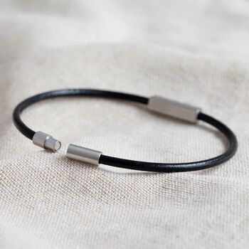 Men's Personalised Leather Cord And Bar Bracelet, 5 of 7