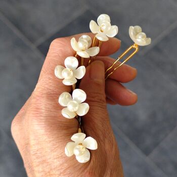 Set Of Six Pearl Flower Hair Pins, 6 of 13