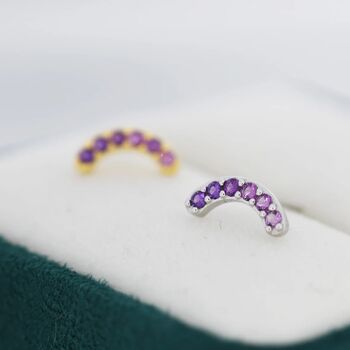 Ombre Amethyst Purple Cz Curved Bar Stud Earrings, 6 of 11
