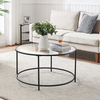 Round Coffee Table Glass Table With Steel Frame, 3 of 11