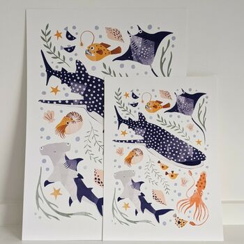 Under The Sea, Kids Shark And Sea Creature Art Print, 7 of 8
