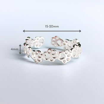 Sterling Silver Paw Print Adjustable Ring, 2 of 4