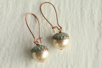 Verdigris Pearl Acorn Earrings, 6 of 12