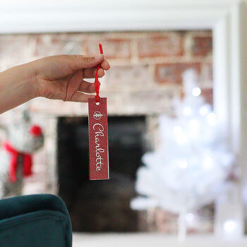 Personalised Straight Bauble With Red Glitter Backing, 3 of 5