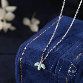 Sterling Silver Extra Tiny Green Opal Marquise Leaf Pendant Necklace, 2 of 11