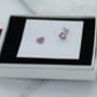 Petite Sterling Silver Pink Zircon Heart Stud Earrings, thumbnail 1 of 2