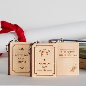 Personalised Graduation And Good Luck Gift Wooden Book Keyring, 4 of 12