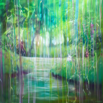 Emanation, Green Oil Painting Of River And Egret, 2 of 9
