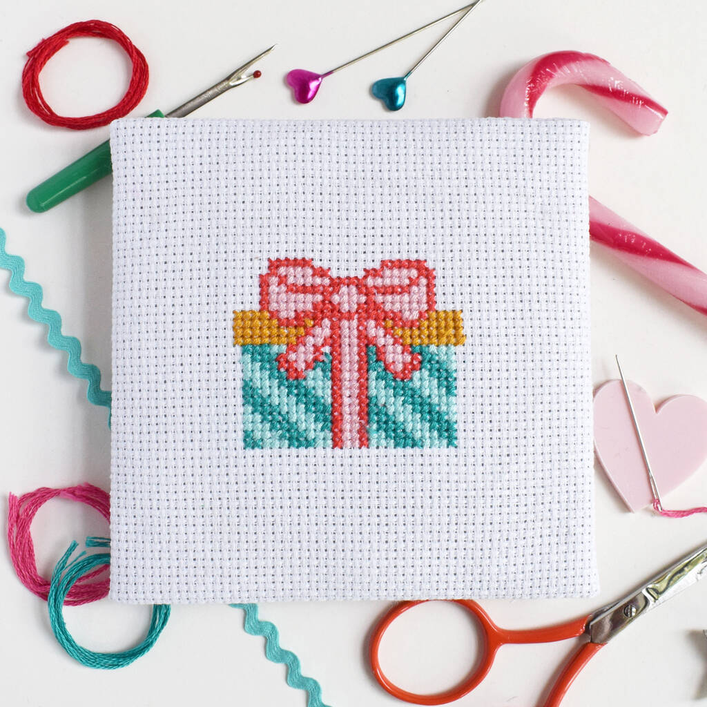 'Gift' Mini Cross Stitch Kit, 1 of 2