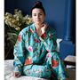 Ladies Teal Exotic Flower Print Cotton Pyjamas, thumbnail 1 of 4