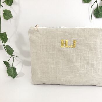 Personalised Makeup Pouch, Natural Linen Pouch Bag, 2 of 4