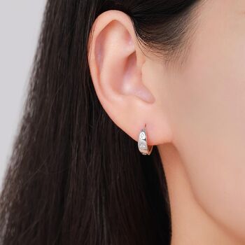 Sterling Silver Cz Starburst Chubby Huggie Hoop Earrings, 6 of 11