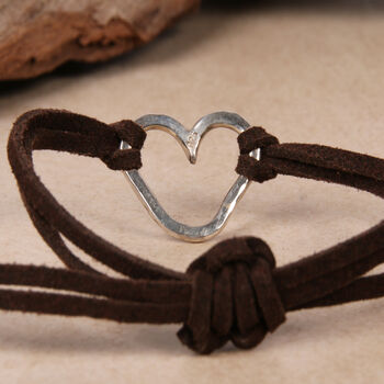 Handmade Sterling Silver And Leather Heart Bracelet, 3 of 6