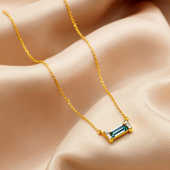 Baguette Birthstone Necklace In 18 Carat Gold Vermeil, 2 of 12