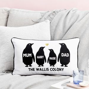 Penguin Colony Family Tree Luxury Personalised  Chenille Cushion Cover Gift Idea