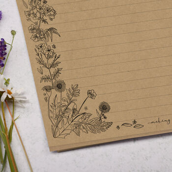 A4 Kraft Letter Writing Paper With Linear Flowers, 2 of 4