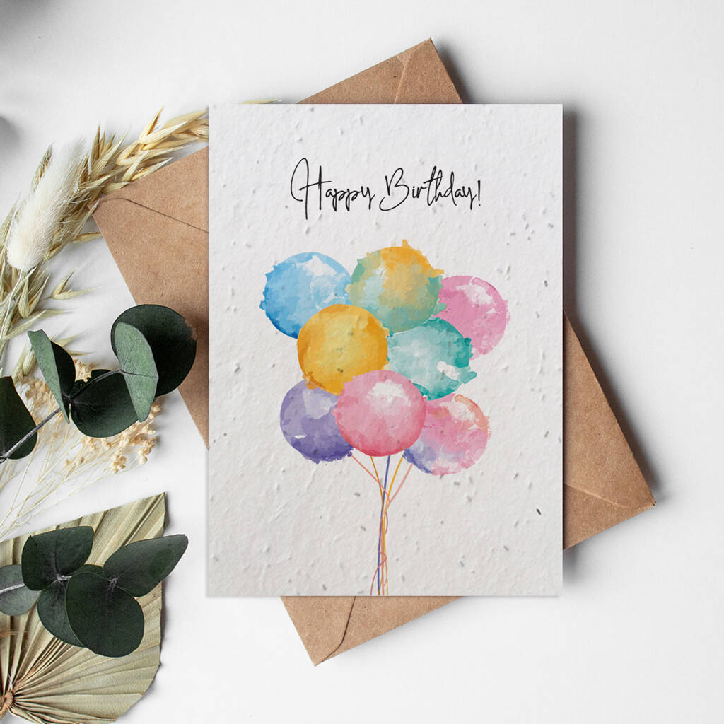 Happy Birthday Watercolour Balloons Seed Paper Card By Little Green ...