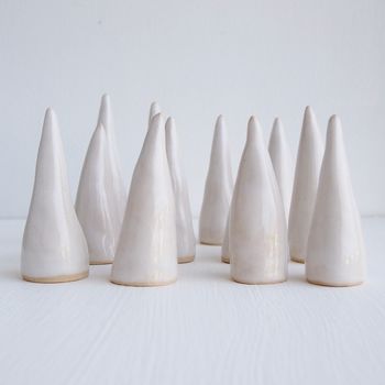 Handmade White Gloss Ceramic Ring Holder Cones, 8 of 11