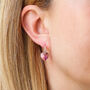 Crystal Pink Heart Sterling Silver Hoop Earrings, thumbnail 2 of 3