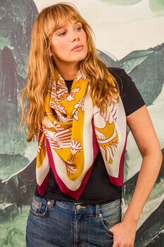Regal Doves And Lions Wine And Mustard Luxury Silk Scarf 120cm * 120cm, 2 of 5