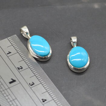 Turquoise Pendant: Silver Necklace, Oval, Blue Gemstone, 6 of 6