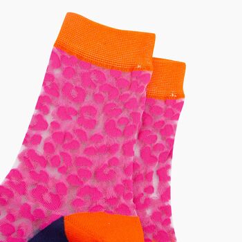 Leopard Print Combed Cotton Sheer Pop Socks In Pink, 2 of 4
