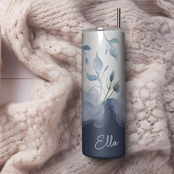 Elegant Blue Floral Tumbler Travel Cup, 2 of 6