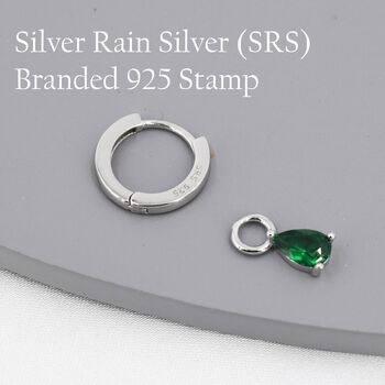 Sterling Silver Emerald Green Cz Droplet Hoop Earrings, 8 of 12