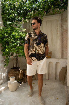 Men's Black Satin Batik Cuban Shirt, 6 of 7