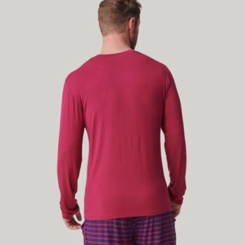 Men's Two Pack Long Sleeved Bamboo T Shirts Wine/Navy, 3 of 6