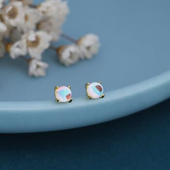 Sterling Silver Moonstone Glass Tiny Stud Earrings, 7 of 12